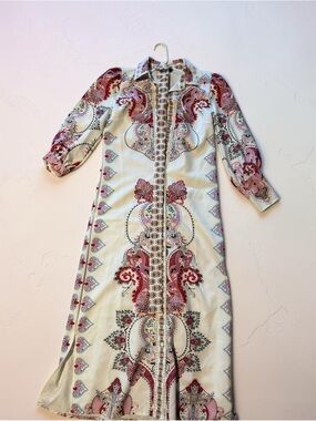 Naya White Maxi Dress with Pink Paisley Panels